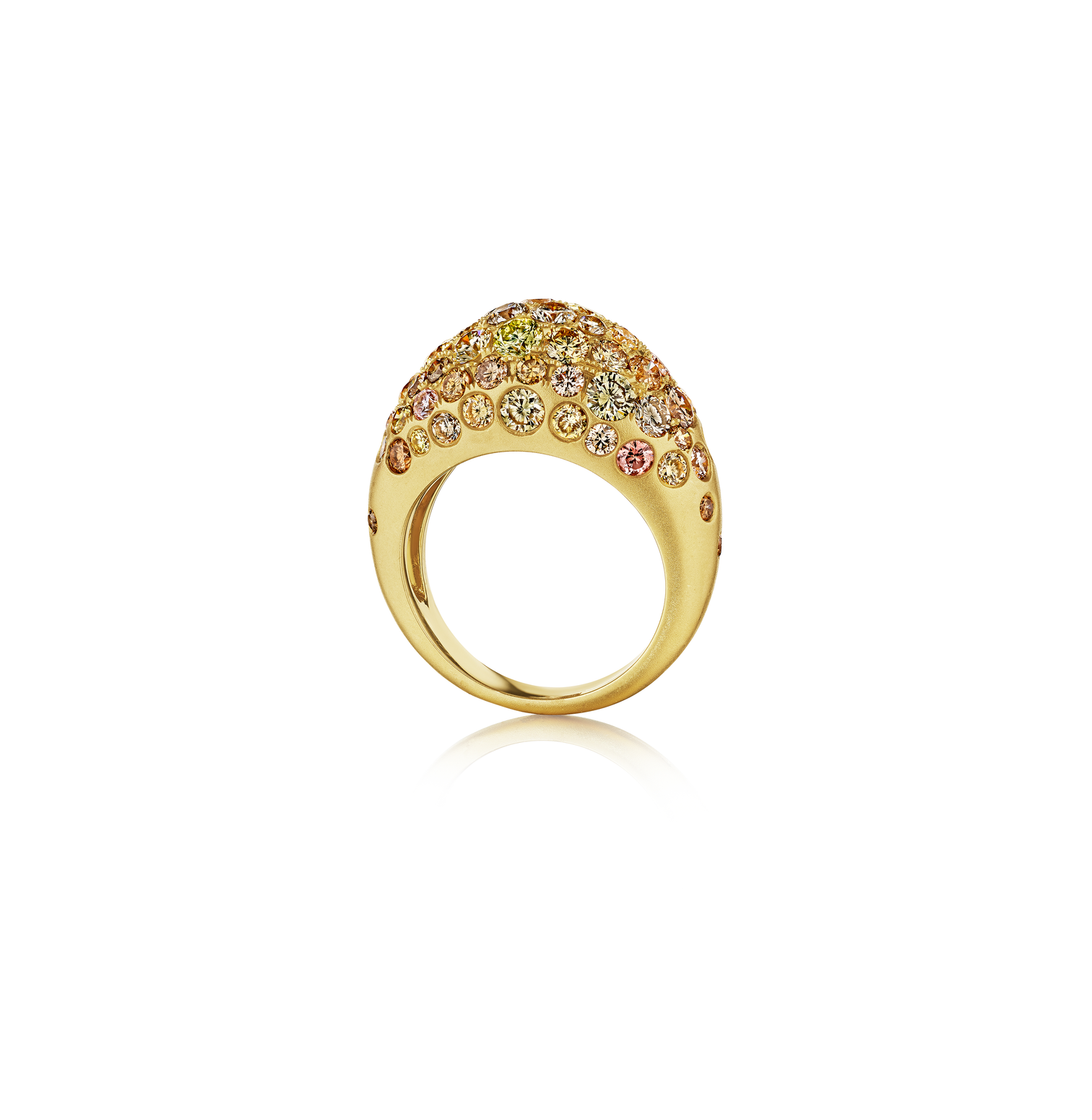 Sabel Yellow Gold White Fancy Round Diamond Domed Ring